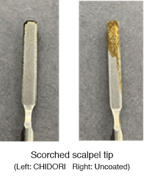 Scorched scalpel tip